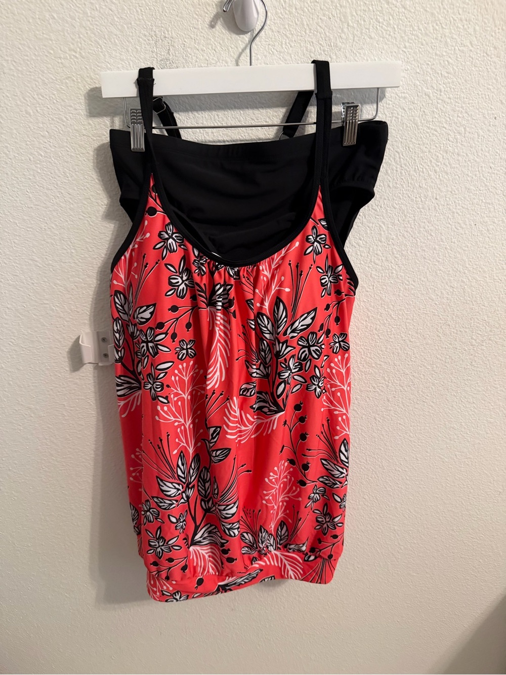 Black Yoke Coral Pink Floral Swim Coverup Tank